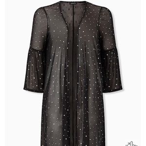 TORRID BLACK MESH IRIDESCENT STAR BELL SLEEVE KIMONO